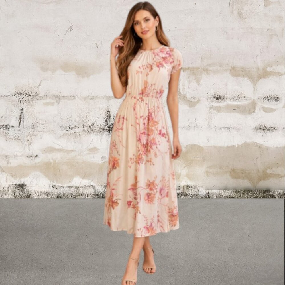 A New Day Pink and Cream Sleeveless Floral Midi Sundress Size Small